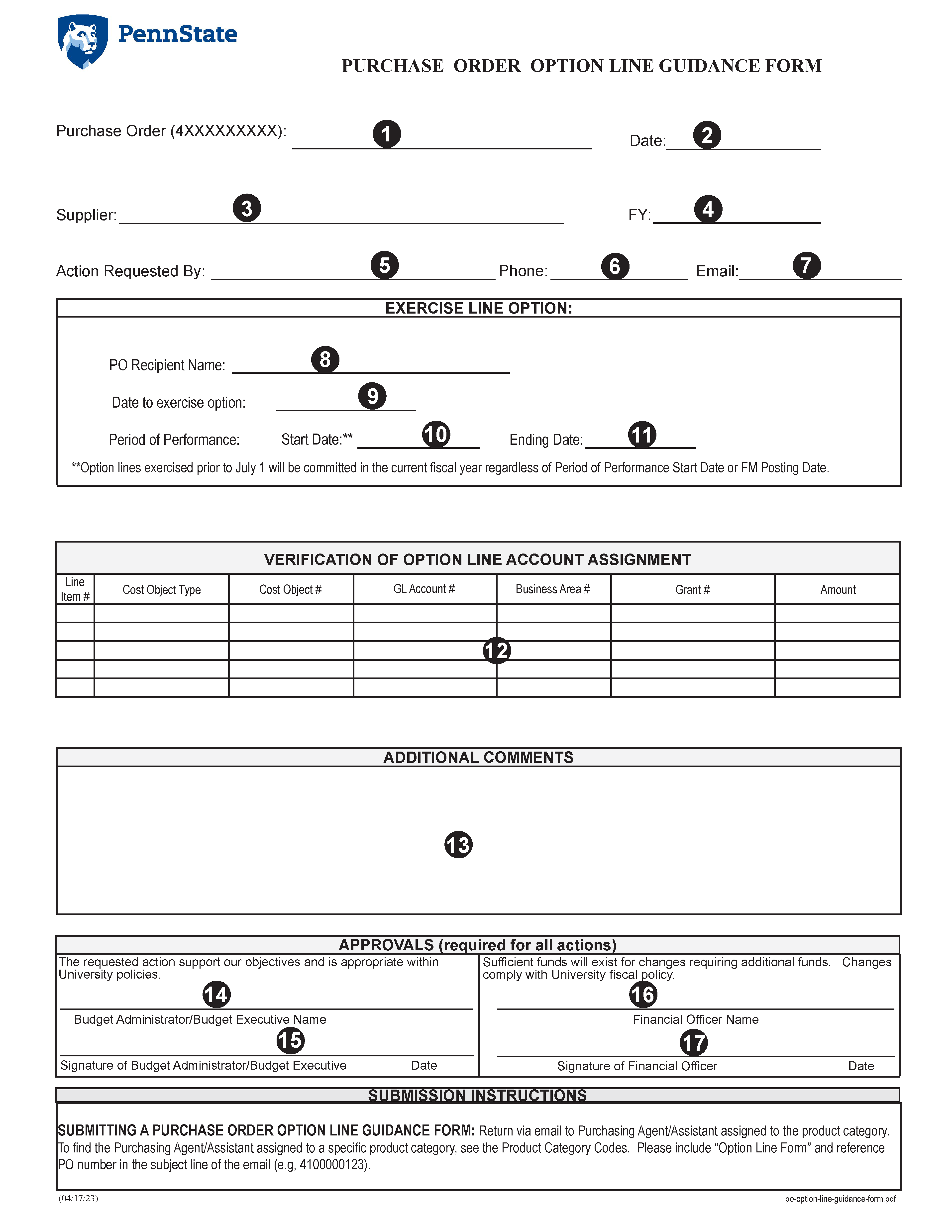 Image of Purchase Order Option Line Guidance Form Exhibit
